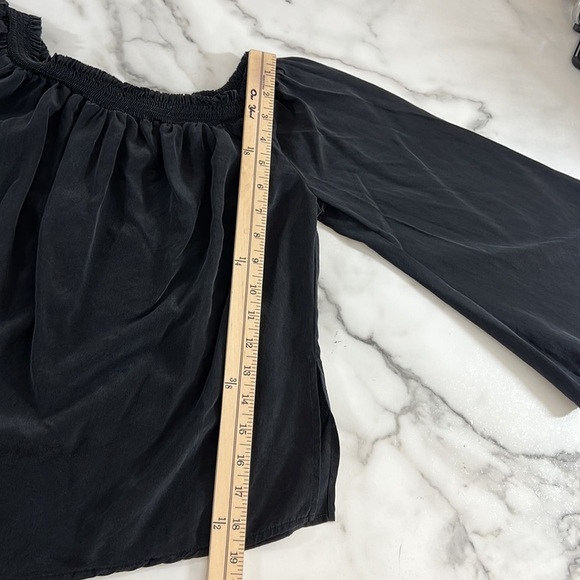 Jay Godfrey Blouse Womens‎ 0 Black Silk Smock Off The Shoulder Bell Flare Sleeve - Picture 9 of 11